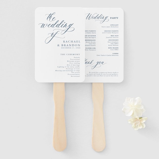 Elegante einfache Minimalistische Moderne Hochzeit Fächer (Vorne und Hinten)