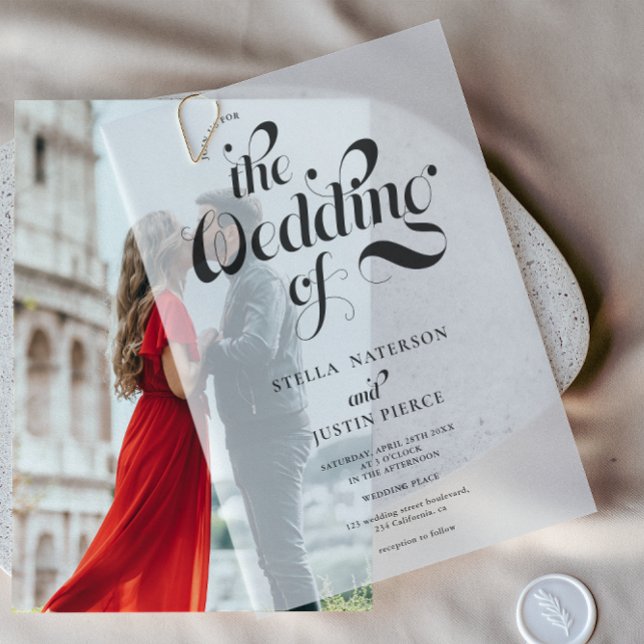 Elegante einfache Minimalistische Retro-Hochzeit (Elegant Simple Minimalist Retro Wedding Vellum Invitations)