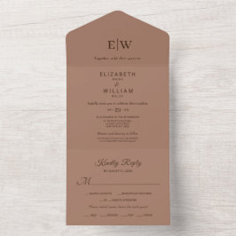 Elegante einfache Mocha-Mousse mit Monogram-Hochze All In One Einladung
