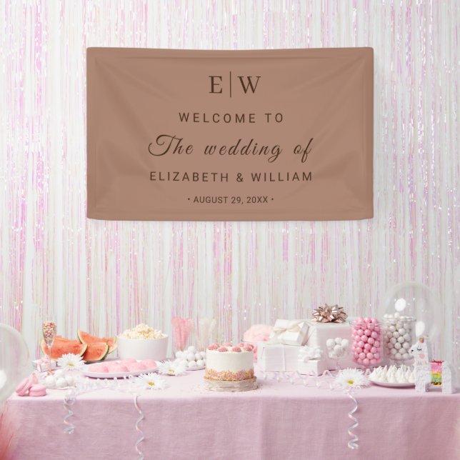 Elegante einfache Mocha-Mousse mit Monogram-Hochze Banner (Party)