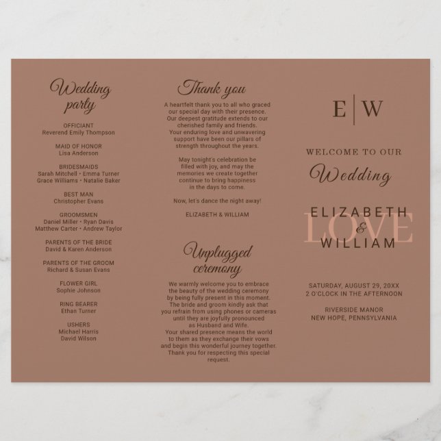 Elegante einfache Mocha-Mousse mit Monogram-Hochze Flyer (Vorne)