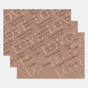 Elegante einfache Mocha-Mousse mit Monogram-Hochze Geschenkpapier Set