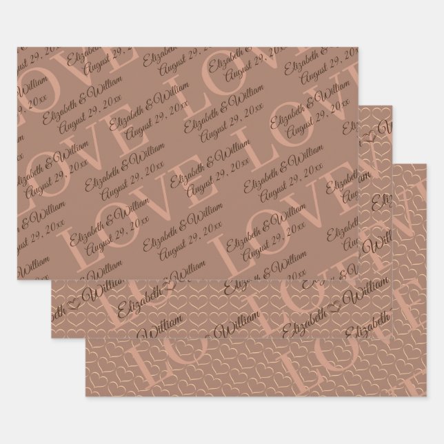 Elegante einfache Mocha-Mousse mit Monogram-Hochze Geschenkpapier Set (Set)
