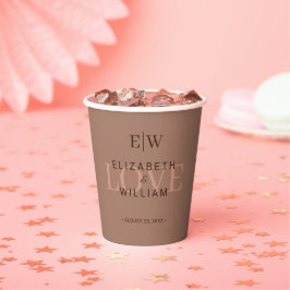 Elegante einfache Mocha-Mousse mit Monogram-Hochze Pappbecher