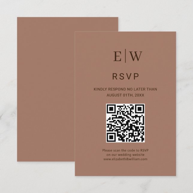 Elegante einfache Mocha-Mousse mit Monogram-Hochze RSVP Karte (Vorne/Hinten)