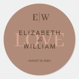 Elegante einfache Mocha-Mousse mit Monogram-Hochze Runder Aufkleber