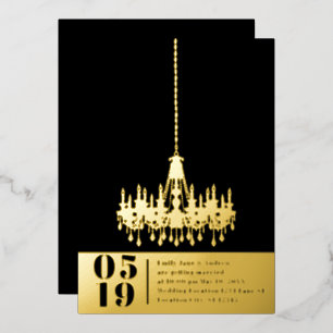 Elegante einfache, moderne Chandelier Gold Wedding Folieneinladung