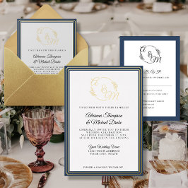 Elegante einfache moderne Goldfoil Navy Blue Weddi Folieneinladung