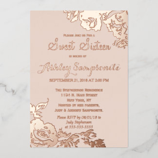 Elegante einfache moderne Rose Blumen Gold Sweet 1 Folieneinladung