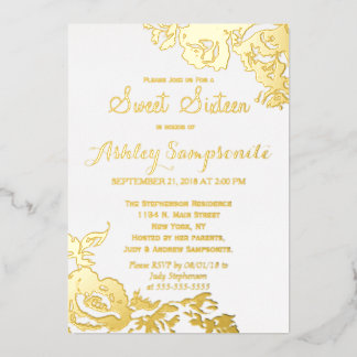 Elegante einfache moderne Rosen-Blumen- Gold Sweet Folieneinladung