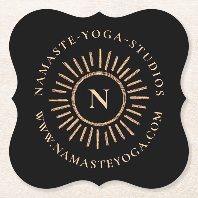 Elegante einfache Monogram Black Gold Moderne Untersetzer (Vorderseite)