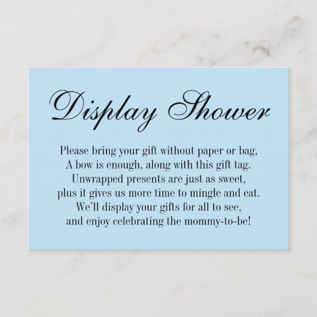 Elegante, einfache No Wrap Babydusche, Baby Blue Begleitkarte (Vorderseite)