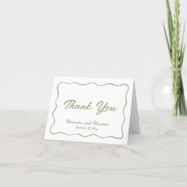 Elegante einfache Olive Green Wavy Frame Wedding Dankeskarte