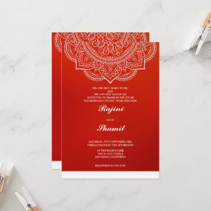 Elegante einfache Orange Red Paisley Indian Hindu Einladung