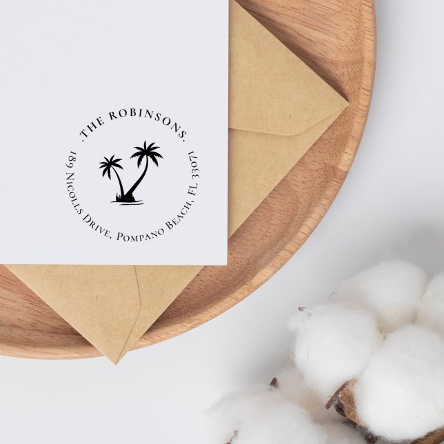 Elegante einfache Palm Tree Family Rücksendeadress Permastempel (Von Creator hochgeladen)