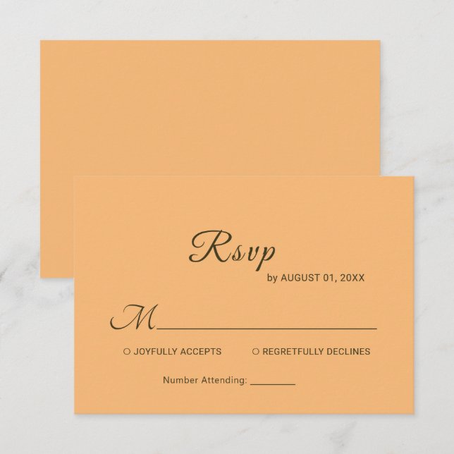 Elegante Einfache Pfirsicheife RSVP Karte (Vorne/Hinten)