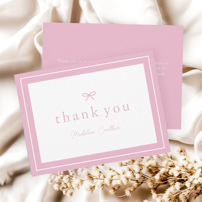 Elegante, einfache Pink Girls Babydusche Dankeskarte (Simple bow pink girls baby shower thank you cards.)