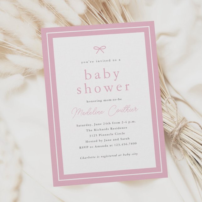Elegante, einfache Pink Girls Babydusche Einladung (Simple classic pink girls baby shower invitations.)
