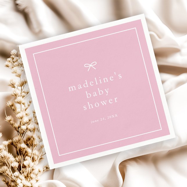 Elegante, einfache Pink Girls Babydusche Serviette (Simple bow pink girls baby shower favor and/or envelope stickers.)