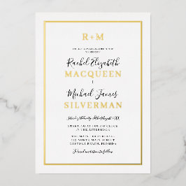Elegante einfache Real Gold Border White Wedding Folieneinladung