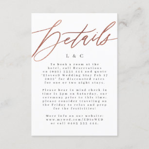 Elegante Einfache Rose Gold Wedding Details Card RSVP Karte