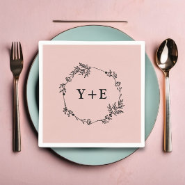 Elegante einfache Rose Mit Monogramm Hochzeit Serviette