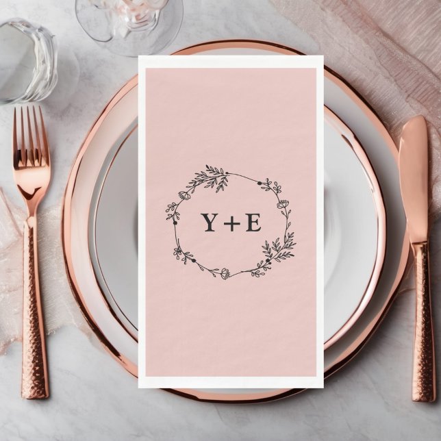 Elegante einfache Rose Mit Monogramm Hochzeit Serviette (Von Creator hochgeladen)
