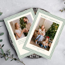 Elegante einfache salbeigrüne Karo-Weihnachtskarte