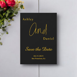 Elegante, einfache Schwarz-Gold-Hochzeit Save The Date