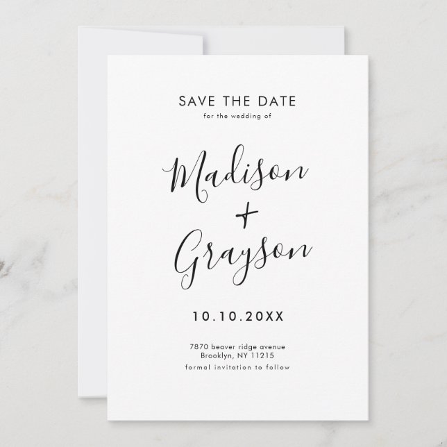 Elegante einfache Schwarz Minimalistisch Moderne H Save The Date (Vorderseite)