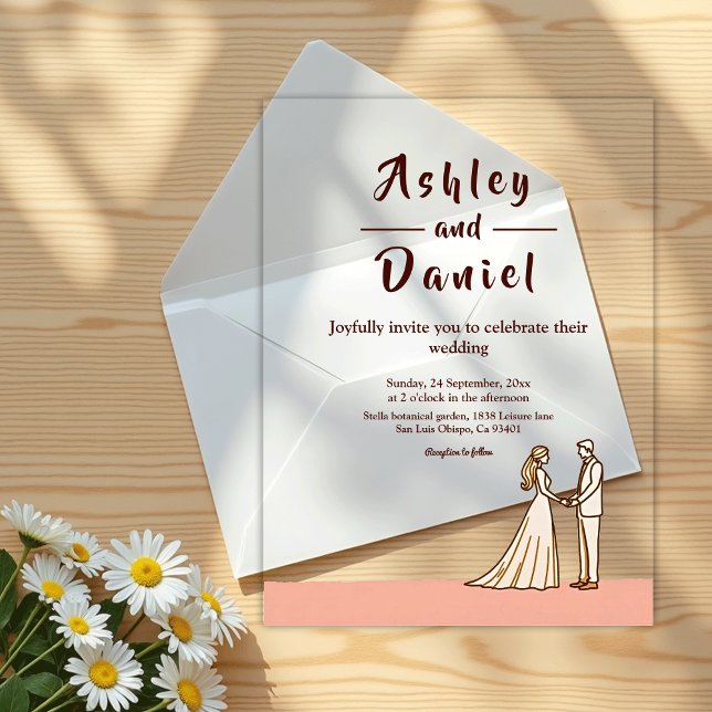 Elegante einfache Schwarz-Weiß-Braut-Hochzeit Acryleinladungen (Von Creator hochgeladen)