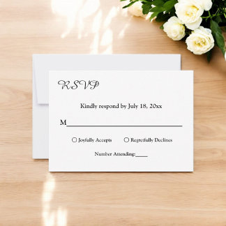 Elegante, einfache Schwarz-Weiß-Chic Moderne Hochz RSVP Karte