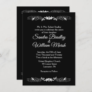 Elegante, einfache Schwarz-Weiß-Hochzeit-Einladung Einladung