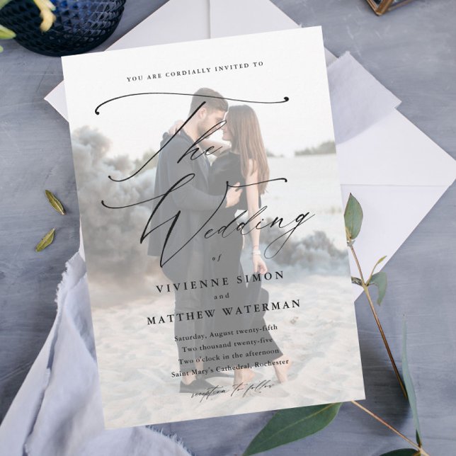 Elegante einfache Schwarz-Weiß-Hochzeit Magneteinladung (Von Creator hochgeladen)