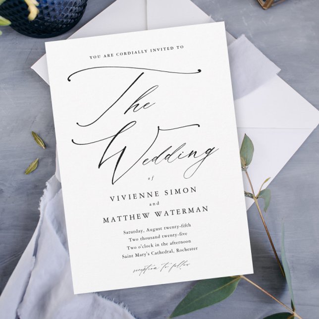 Elegante einfache Schwarz-Weiß-Hochzeit Magneteinladung (Von Creator hochgeladen)