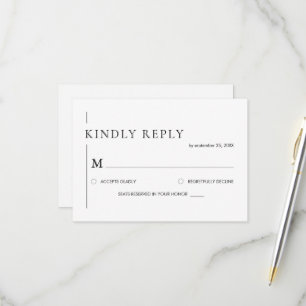 Elegante einfache Schwarz-Weiß-Hochzeit RSVP Karte