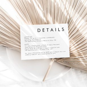 Elegante, einfache Schwarz-Weiß-Hochzeitsdetails Begleitkarte