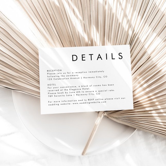 Elegante, einfache Schwarz-Weiß-Hochzeitsdetails Begleitkarte (Von Creator hochgeladen)