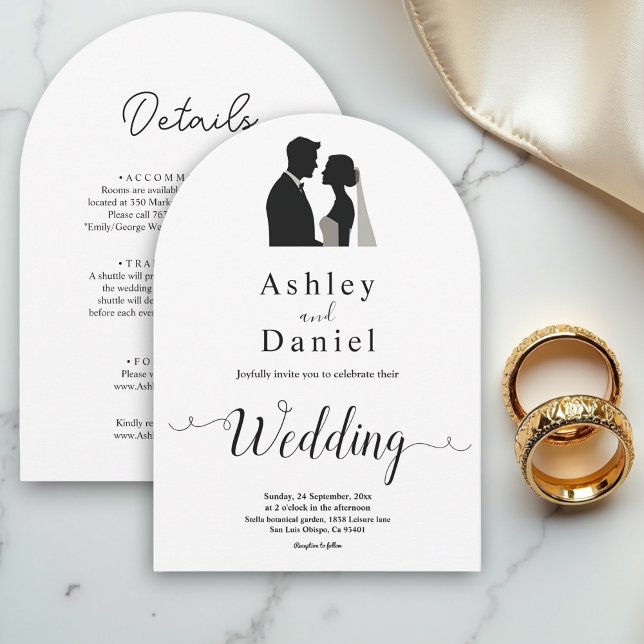 Elegante einfache Schwarz-Weiß-Kalligraphie-Hochze Einladung (Von Creator hochgeladen)