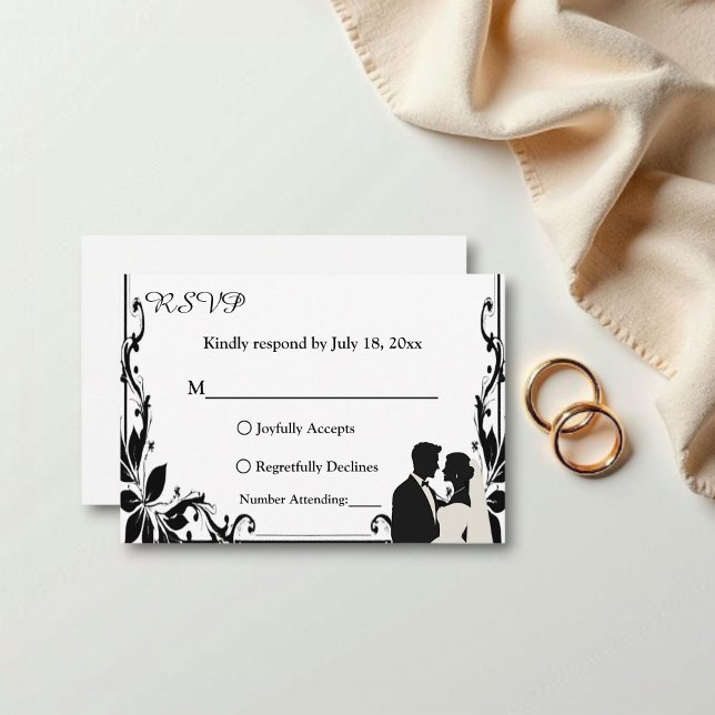Elegante, einfache Schwarz-Weiß-Paare-Hochzeit RSVP Karte (Von Creator hochgeladen)