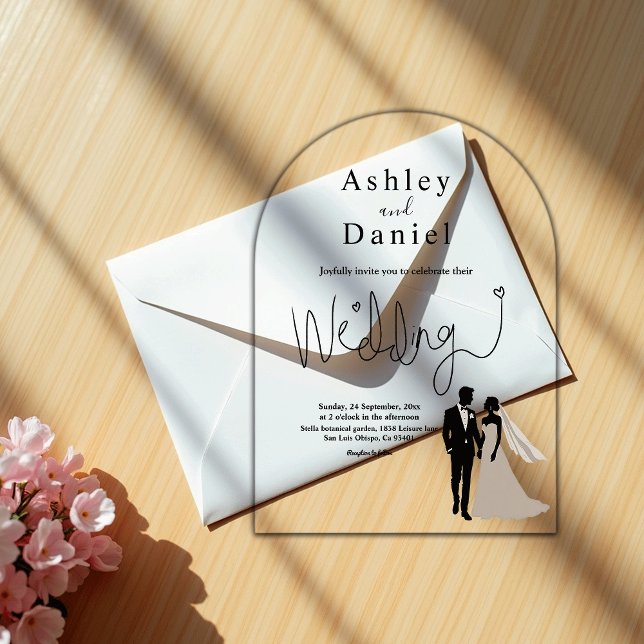 Elegante einfache Schwarz-Weiß-Romantik-Hochzeit Acryleinladungen (Von Creator hochgeladen)