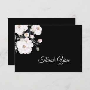 Elegante Einfache Schwarz-weiße Blumenhochzeit Dankeskarte