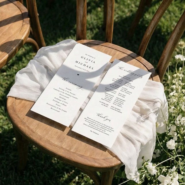 Elegante einfache schwarz-weiße Herz-Hochzeit Programm (Elegant custom printed wedding programs)