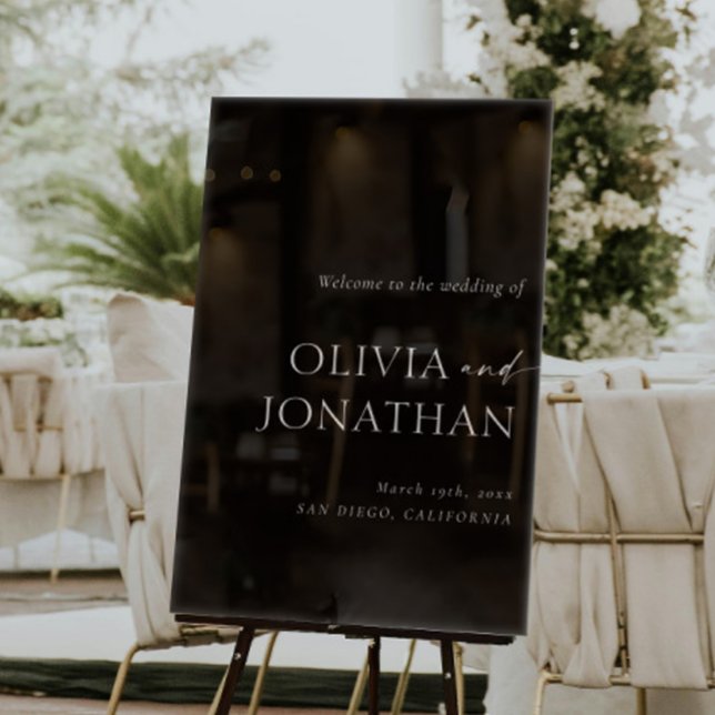 Elegante einfache Schwarze Hochzeit Willkommen Acrylschild (Von Creator hochgeladen)