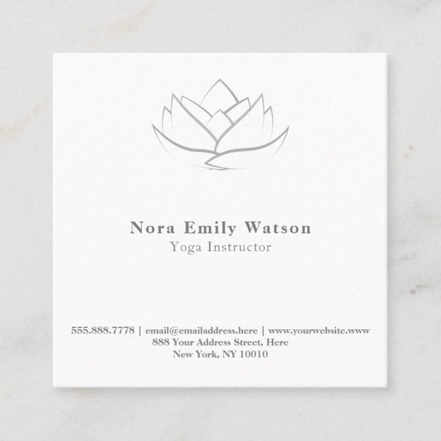 Elegante einfache Square Blume Weiß und Grau Lotus Quadratische Visitenkarte (Vorderseite)