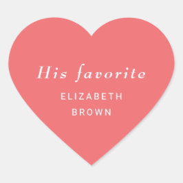 Elegante einfache Sunset Coral mit Monogram Weddin Herz-Aufkleber