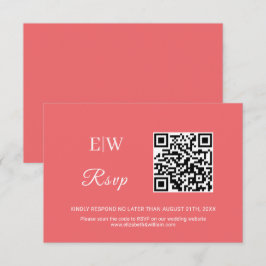 Elegante einfache Sunset Coral mit Monogram Weddin RSVP Karte