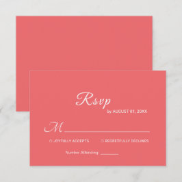 Elegante einfache Sunset Coral mit Monogram Weddin RSVP Karte