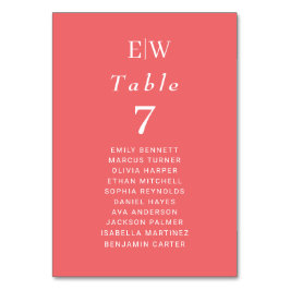 Elegante einfache Sunset Coral mit Monogram Weddin Tischnummer