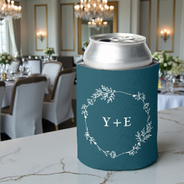 Elegante einfache tiefe Teal-Monogramm-Hochzeit Dosenkühler